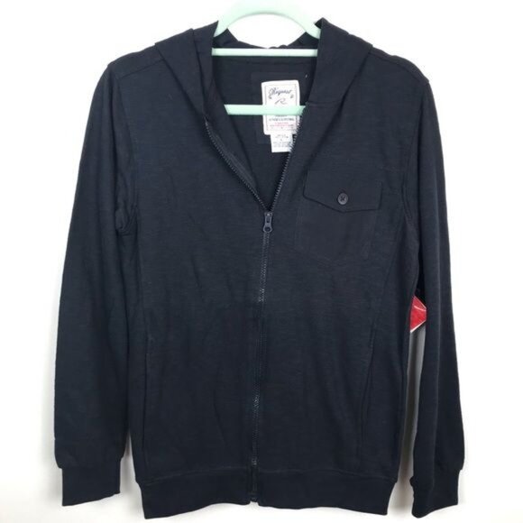 Request Jeans Navy Full-Zip Hoodie With Chest Pocket & Hood Cotton Boy Sz Large - Picture 1 of 6